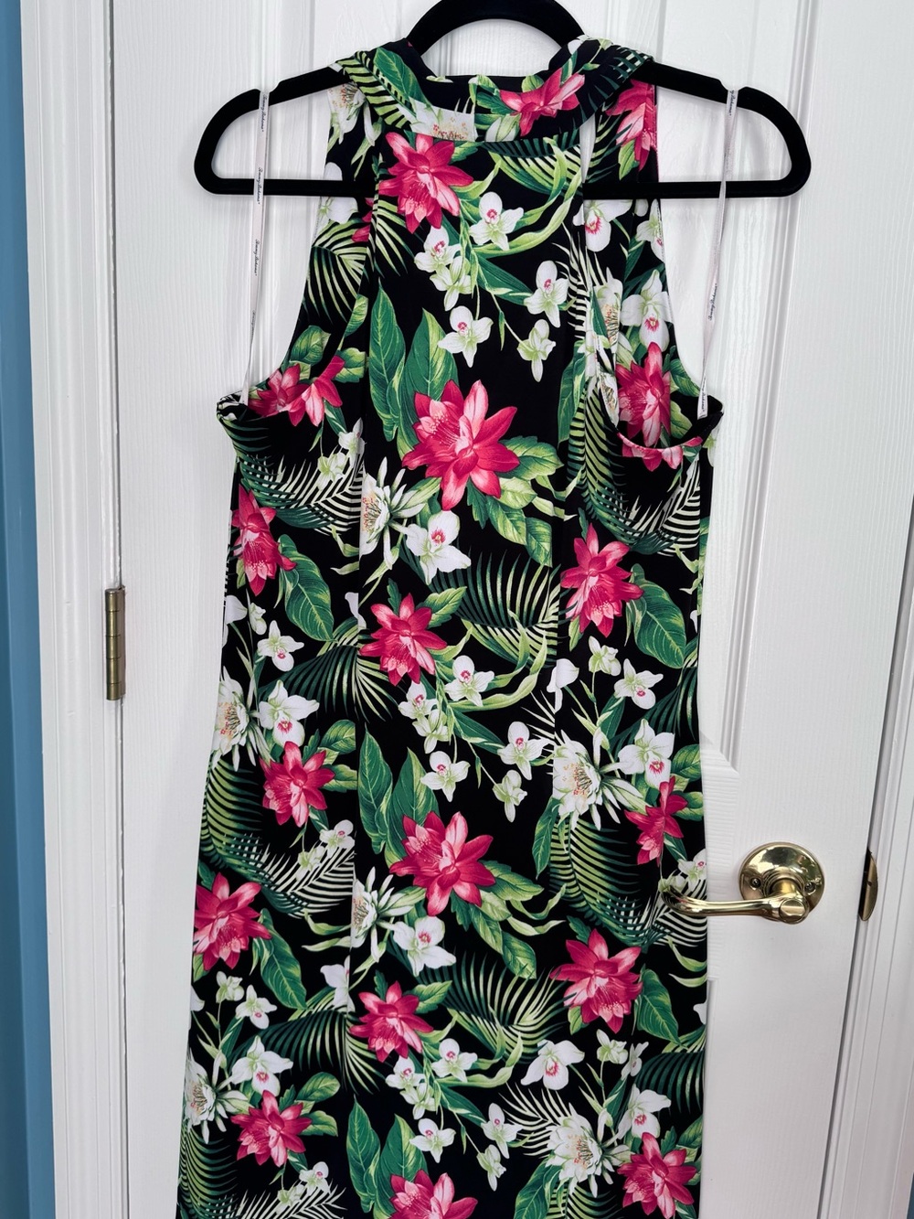 Tommy Bahama Black Tank Dress with Pink & Green Tropical Print - Picture 2 of 4